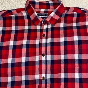Men’s Club Room Red Black White Plaid Button Down Shirt Sz XL